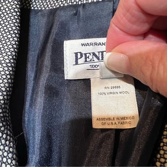 Vintage Pendleton Wool Blazer Navy Herringbone Padded Shoulders, size 12 - Picture 10 of 11